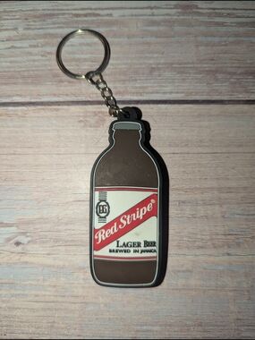 Vintage Red Stripe Lager Beer Keychain Key Ring Jamaica Live Red